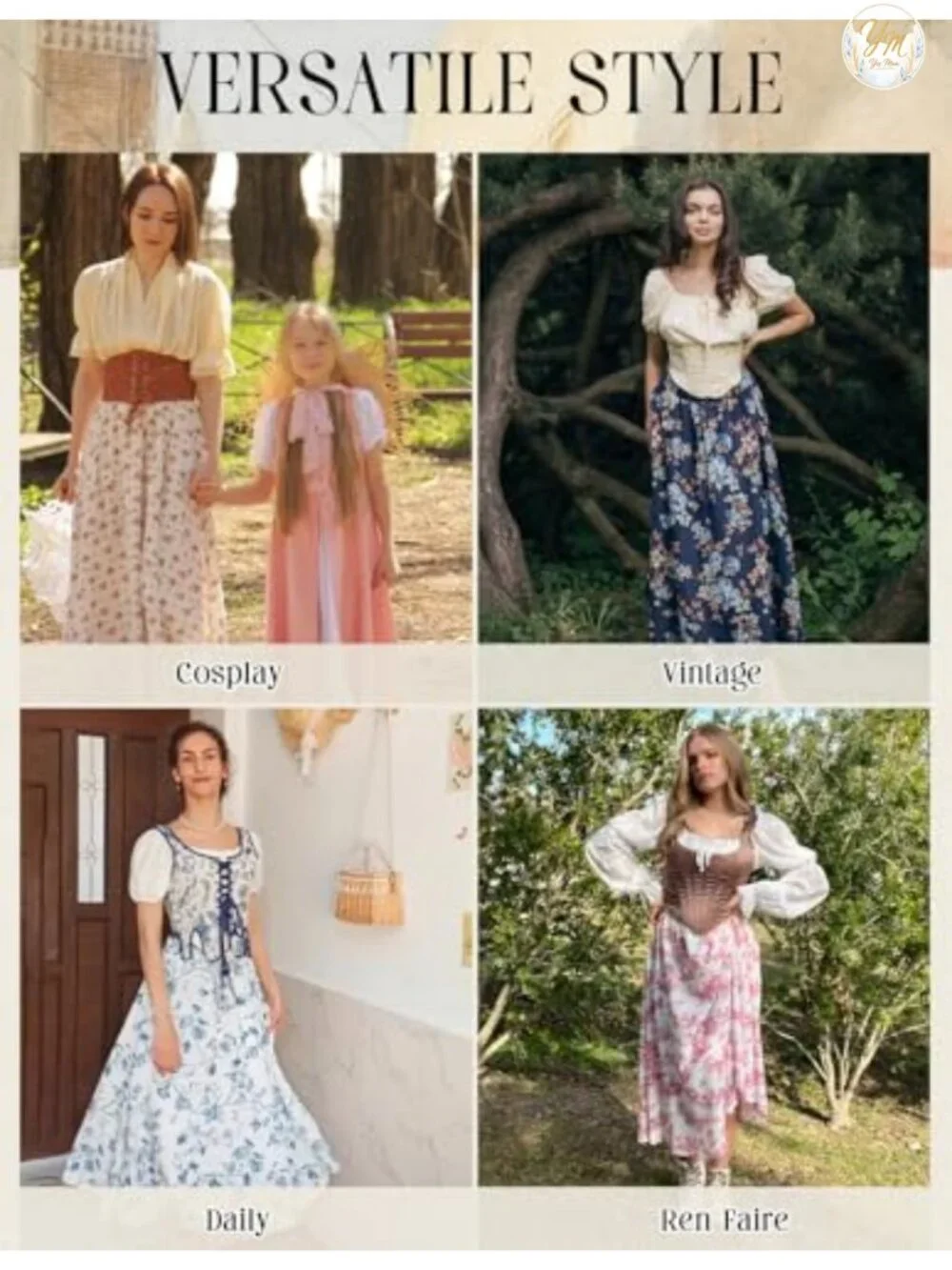 Women's Floral Maxi Skirt A-Line High Waist Elastic Drawstring Open Side